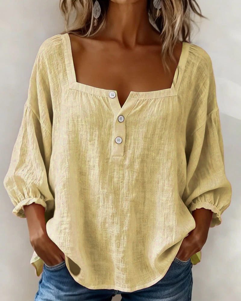 Puff Sleeve Square Neck Blouse for Women - Yellow