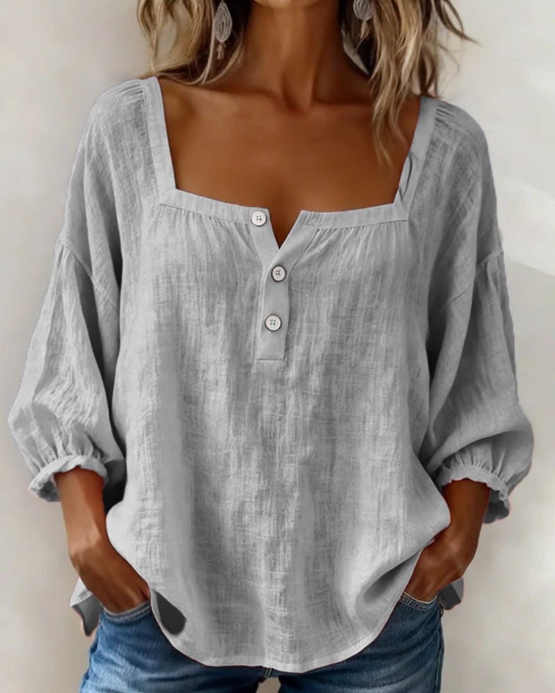 Puff Sleeve Square Neck Blouse for Women - Grey