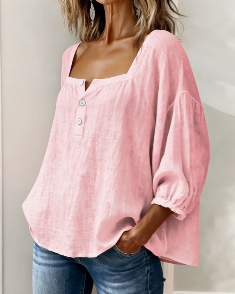 Puff Sleeve Square Neck Blouse for Women - View 2