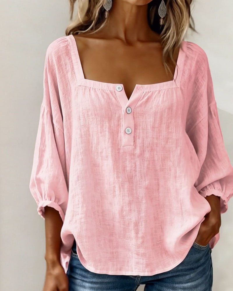 Puff Sleeve Square Neck Blouse for Women - View 3