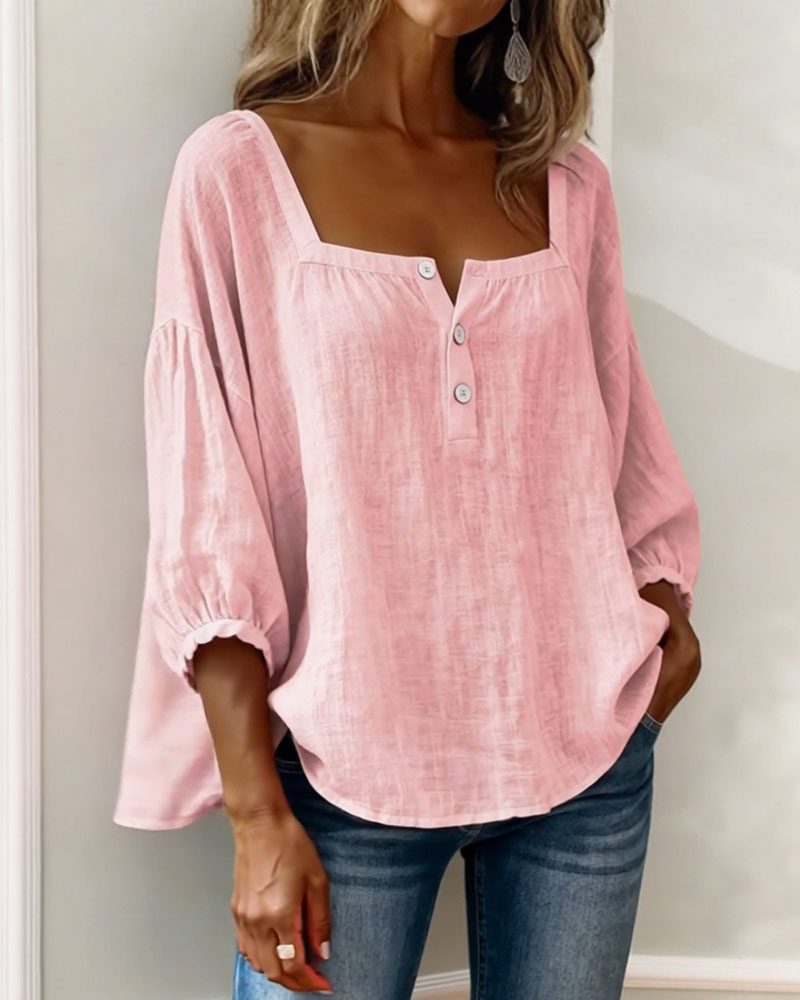 Puff Sleeve Square Neck Blouse for Women - View 4