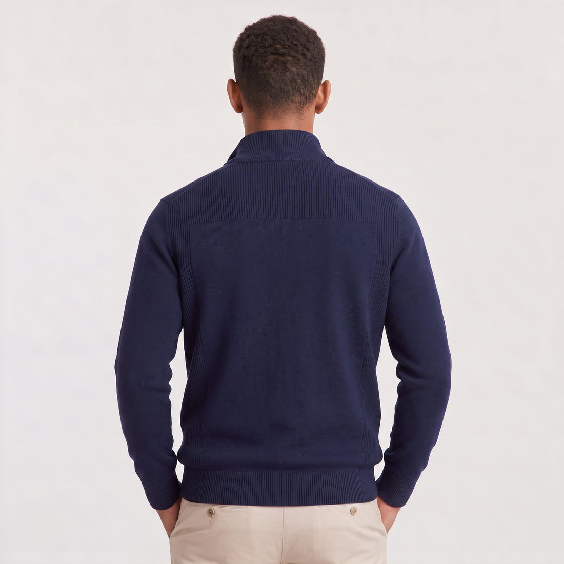 Quarter-Zip Stand Collar Ribbed Knit Jumper for Men