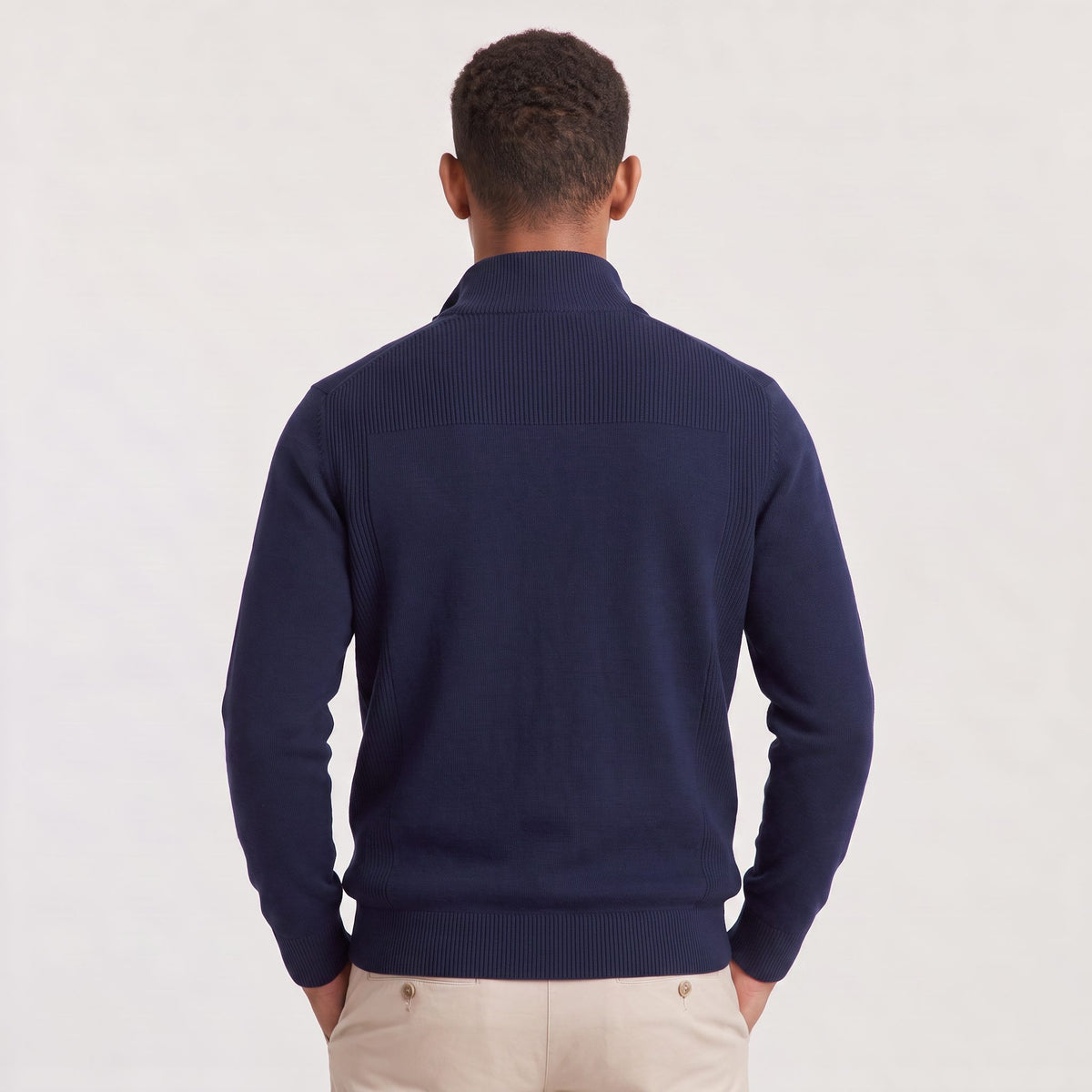Quarter-Zip Stand Collar Ribbed Knit Jumper for Men - View 2