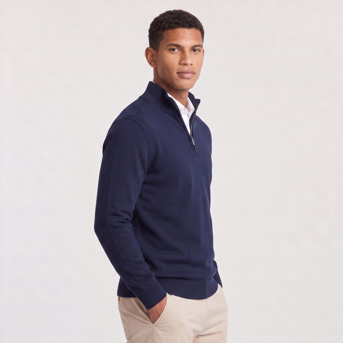 Quarter-Zip Stand Collar Ribbed Knit Jumper for Men - View 3
