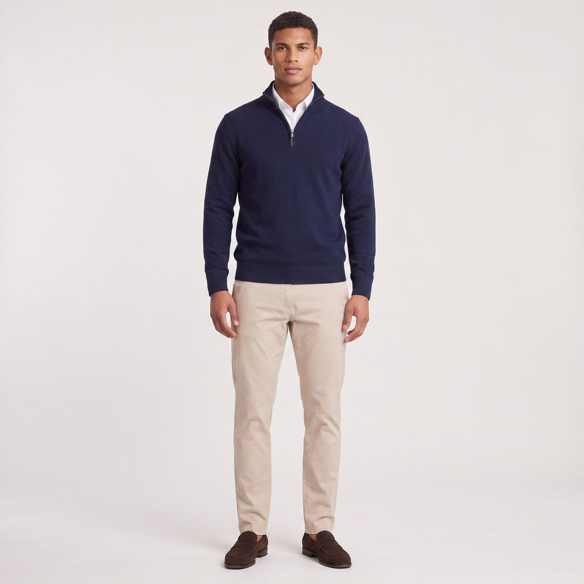 Quarter-Zip Stand Collar Ribbed Knit Jumper for Men - View 5