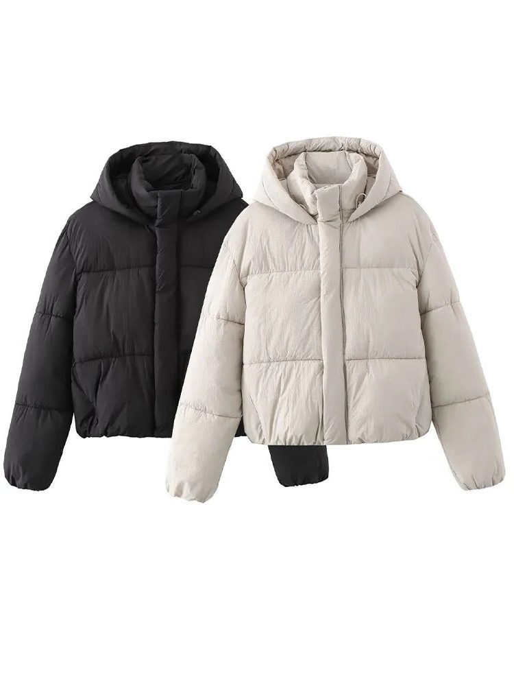 Cropped Quilted Puffer Jacket with Hood for Women