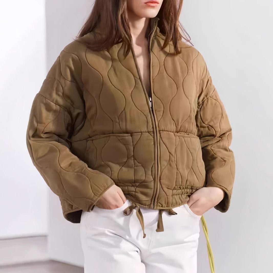 Quilted Oversized Jacket with Stand Collar for Women