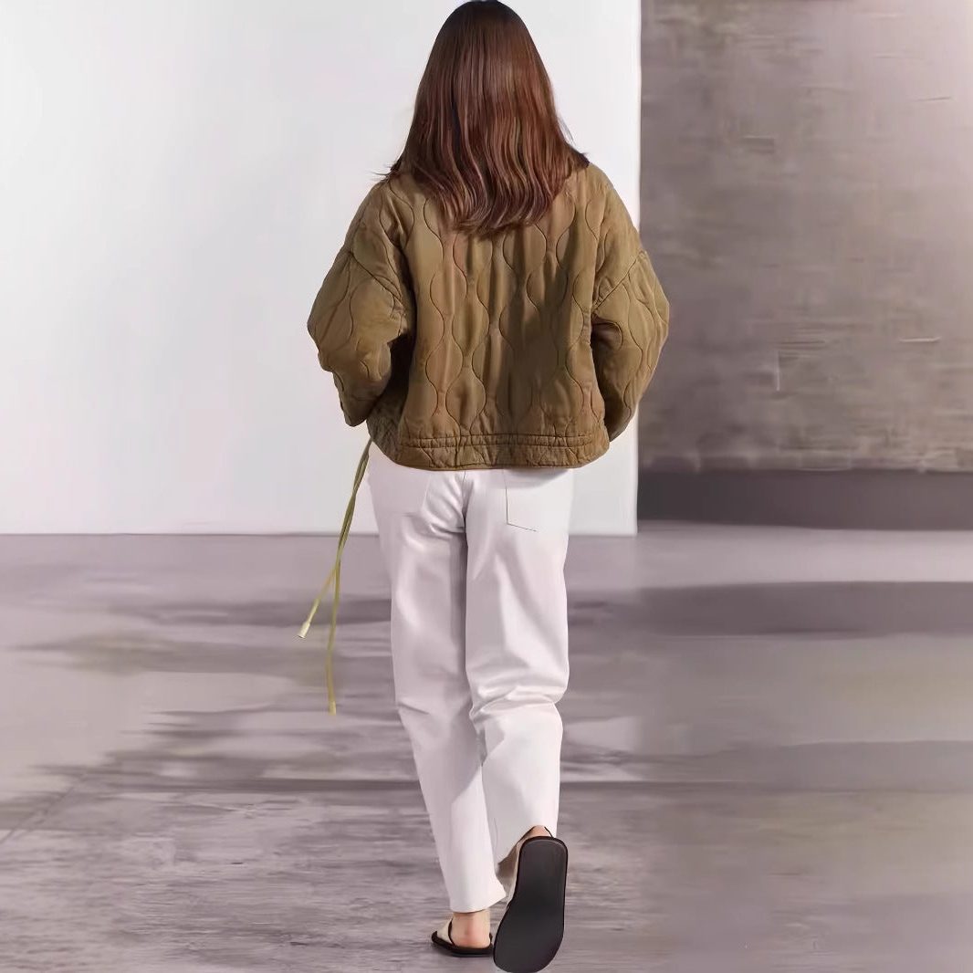 Quilted Oversized Jacket with Stand Collar for Women