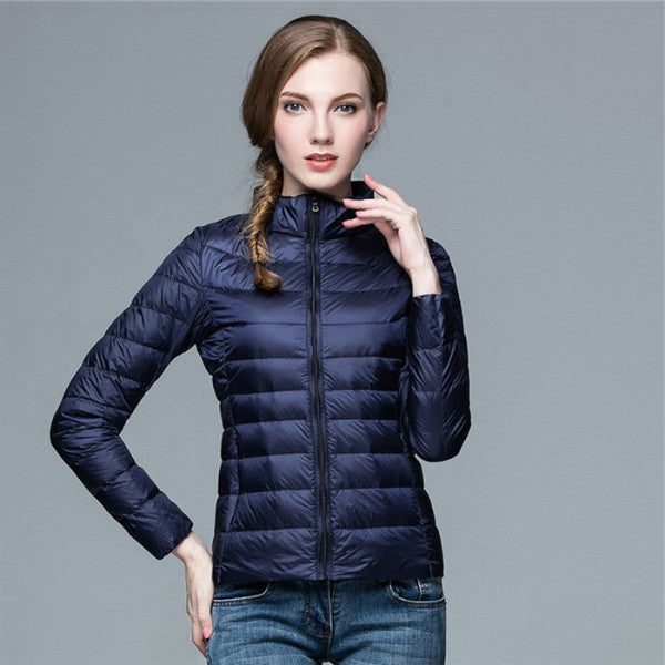 Quilted Puffer Jacket with Stand Collar for Women