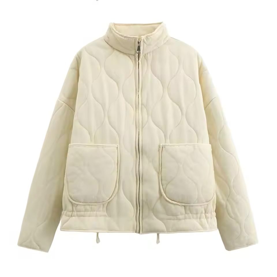 Quilted Zip-Up Jacket with Welt Pockets for Women