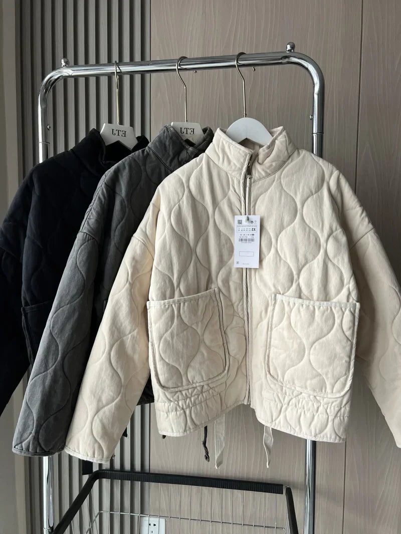 Quilted Zip-Up Jacket with Welt Pockets for Women - View 11