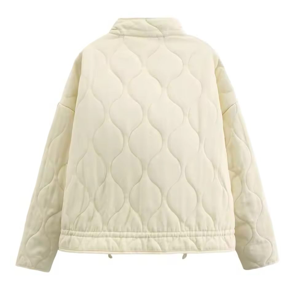 Quilted Zip-Up Jacket with Welt Pockets for Women