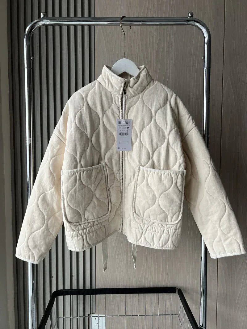 Quilted Zip-Up Jacket with Welt Pockets for Women - View 3