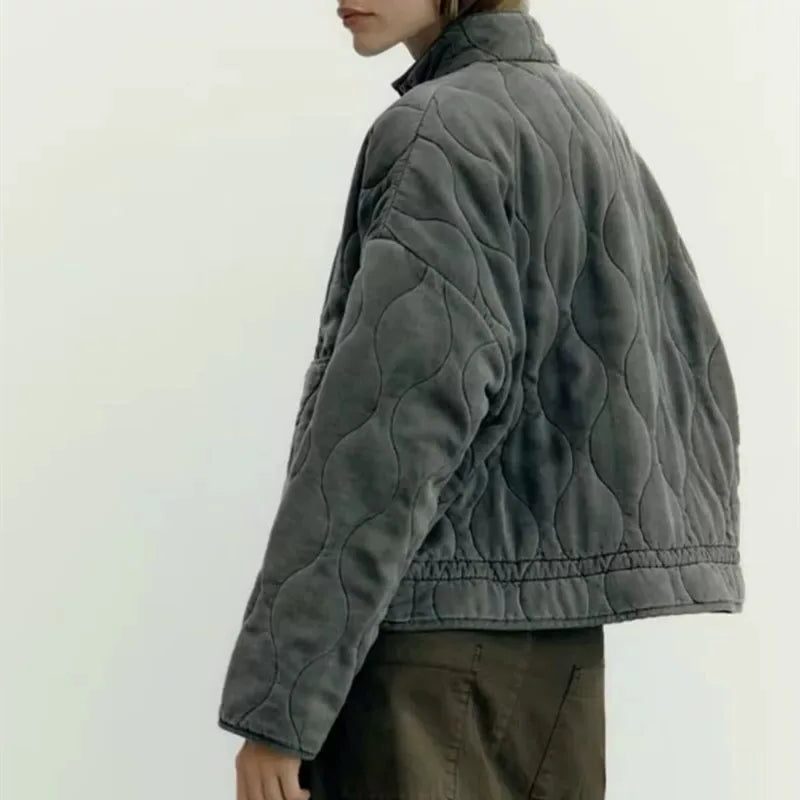Quilted Zip-Up Jacket with Welt Pockets for Women - View 5