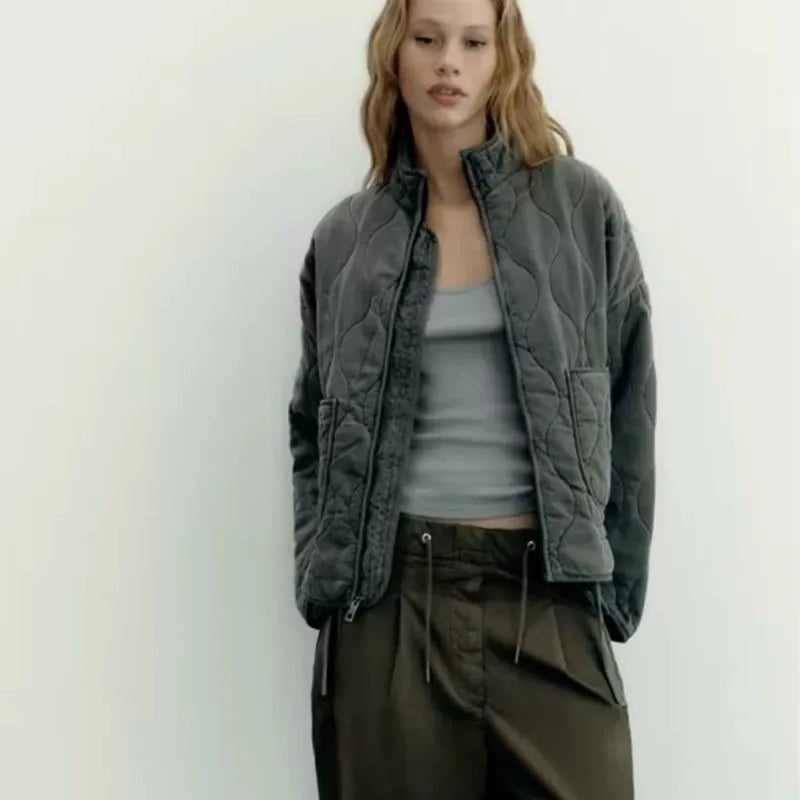 Quilted Zip-Up Jacket with Welt Pockets for Women - View 6