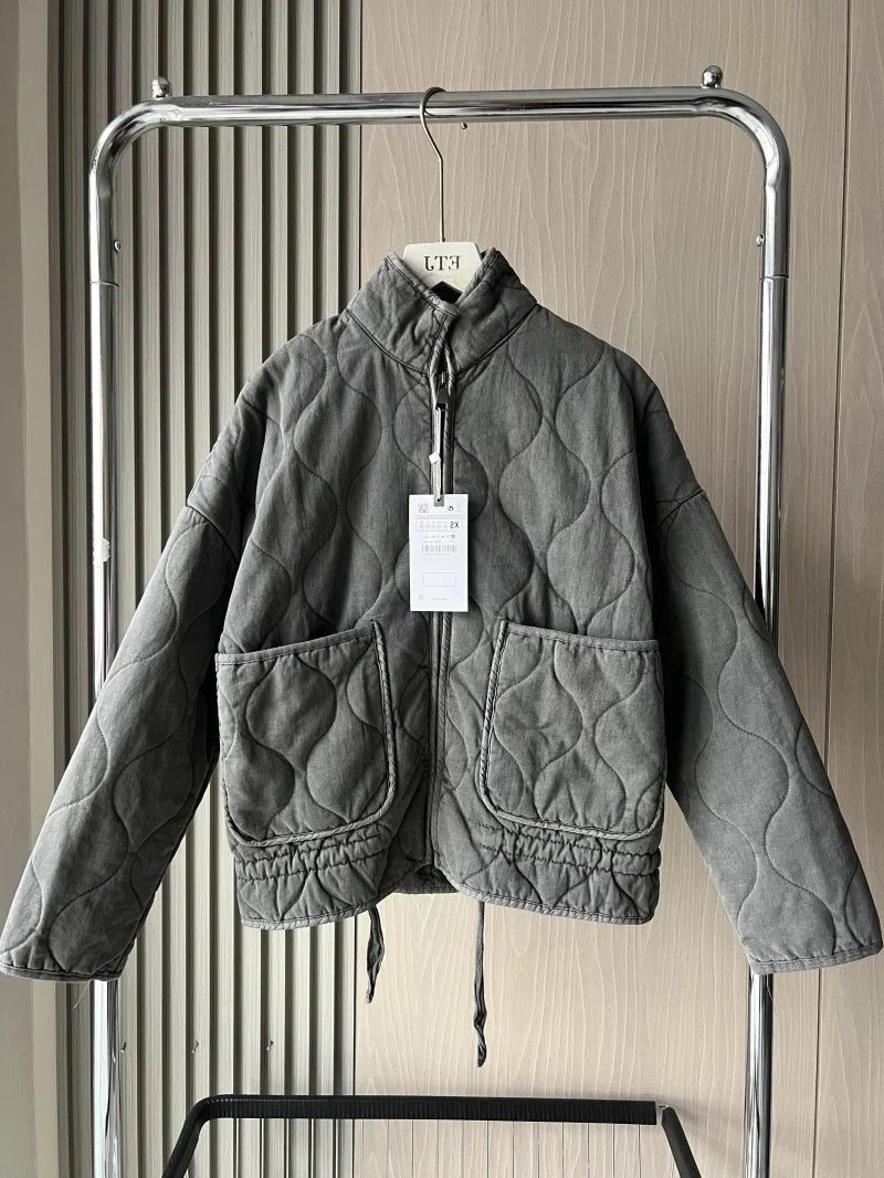 Quilted Zip-Up Jacket with Welt Pockets for Women - View 8