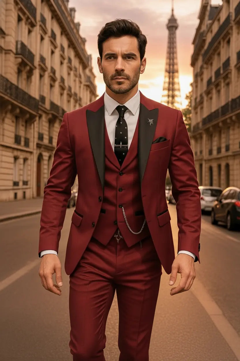 Slim Fit Three-Piece Suit with Waistcoat for Men
