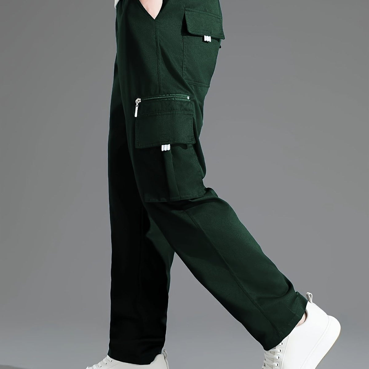 Relaxed Cargo Trousers with Multiple Pockets for Men - Dark Green