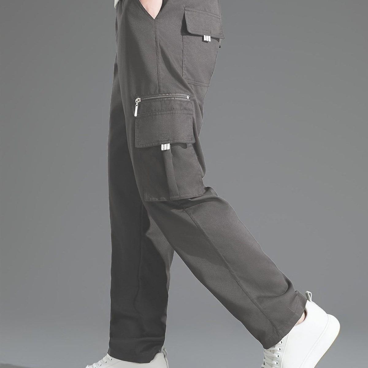 Relaxed Cargo Trousers with Multiple Pockets for Men - Dark Grey