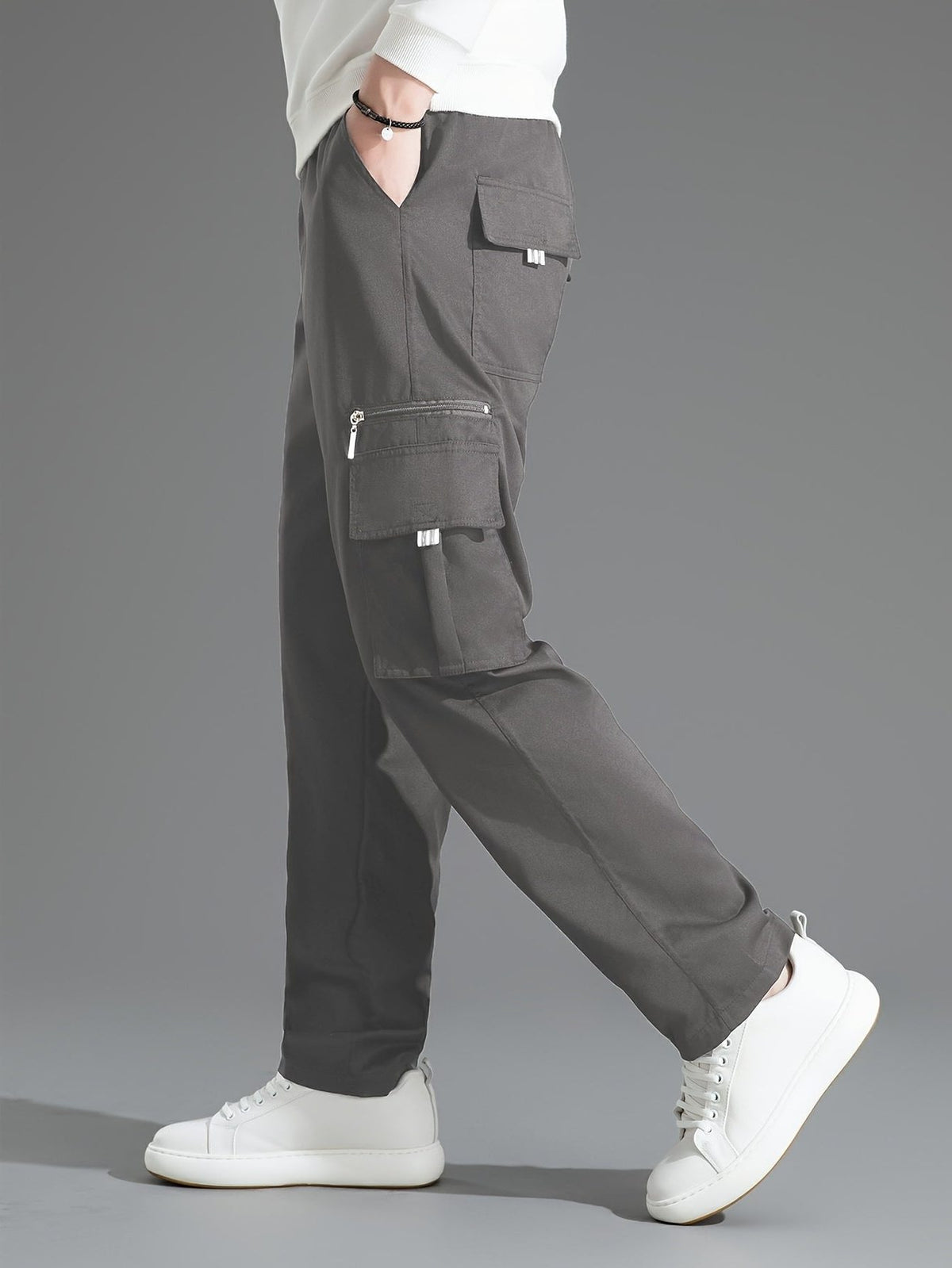 Relaxed Cargo Trousers with Multiple Pockets for Men - View 3