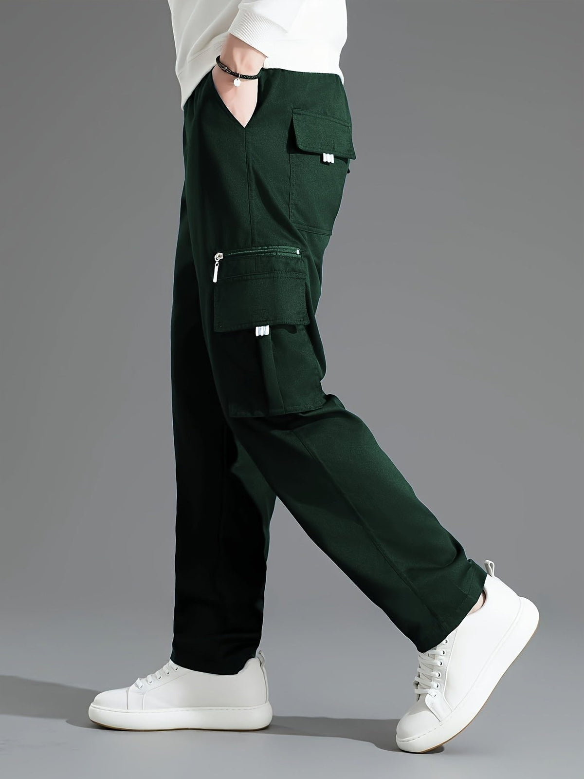 Relaxed Cargo Trousers with Multiple Pockets for Men - View 6
