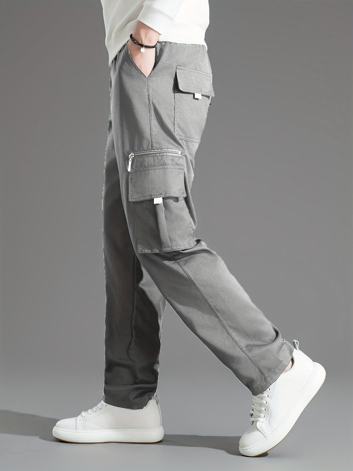 Relaxed Cargo Trousers with Multiple Pockets for Men - View 7