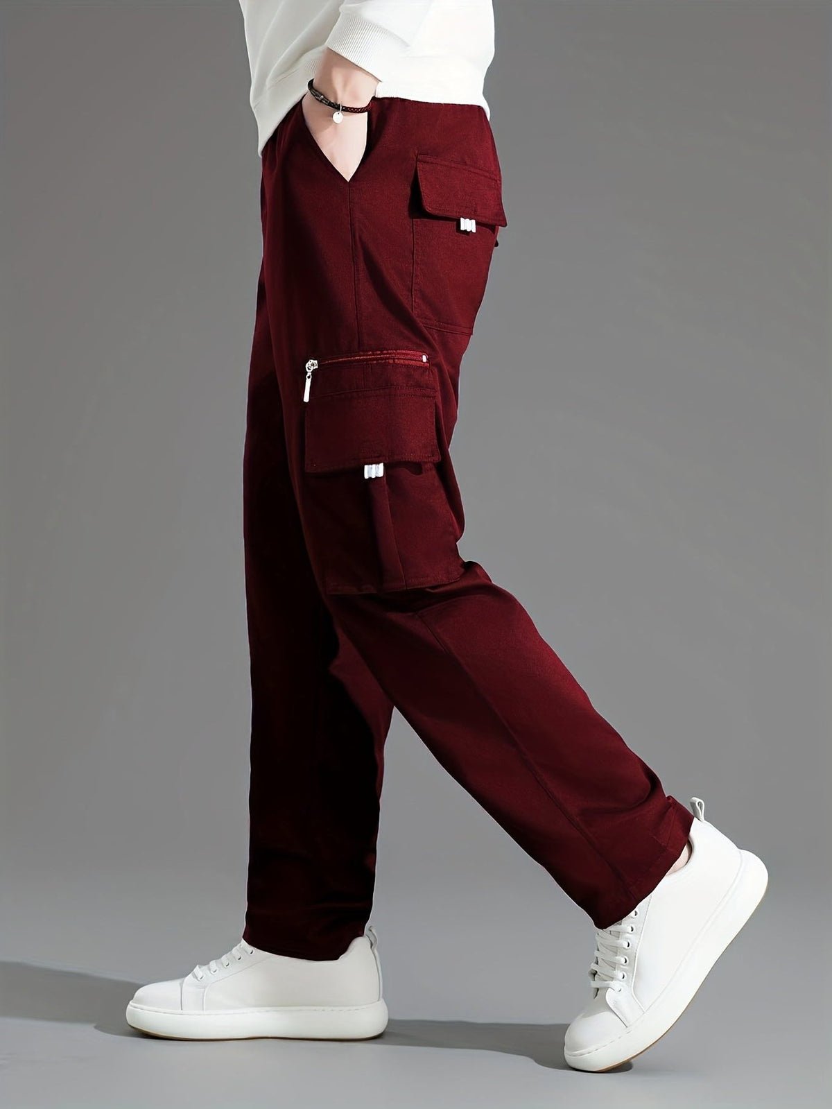 Relaxed Cargo Trousers with Multiple Pockets for Men - View 8
