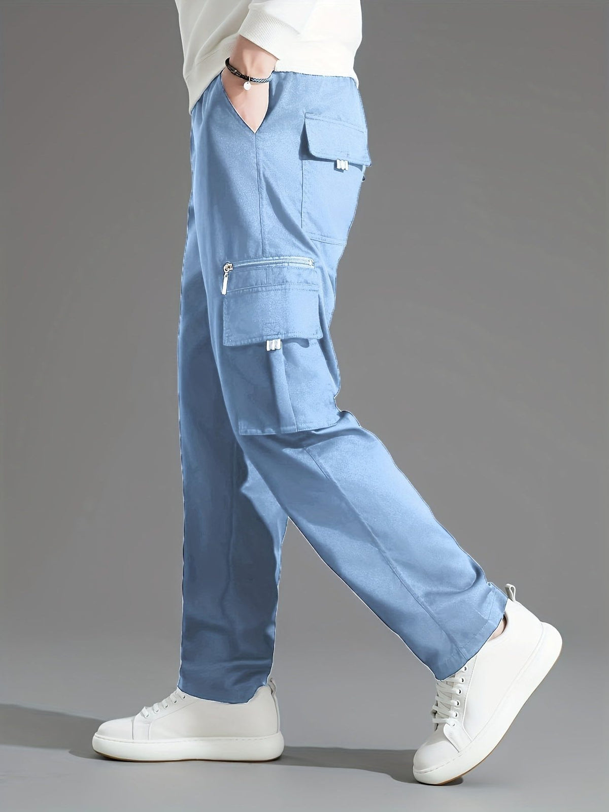 Relaxed Cargo Trousers with Multiple Pockets for Men - View 10
