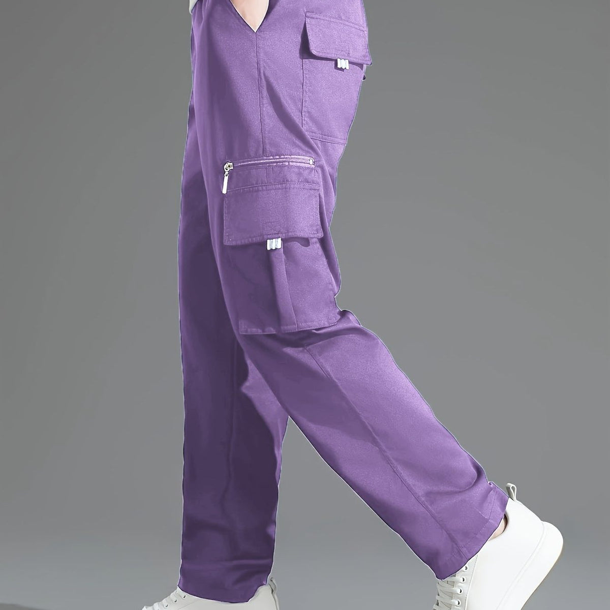 Relaxed Cargo Trousers with Multiple Pockets for Men - Purple