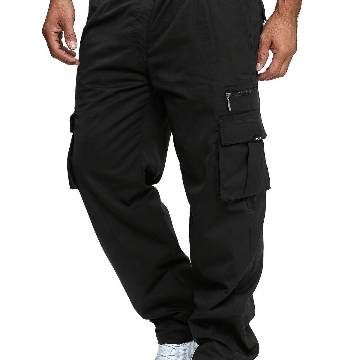Relaxed Cargo Trousers with Multiple Pockets for Men - Black