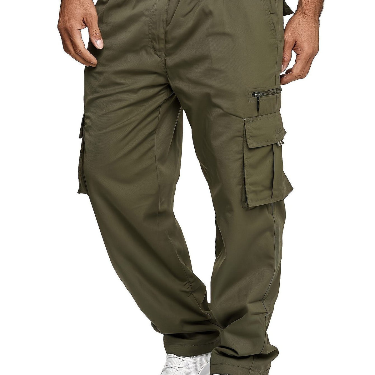 Relaxed Cargo Trousers with Multiple Pockets for Men - Army Green