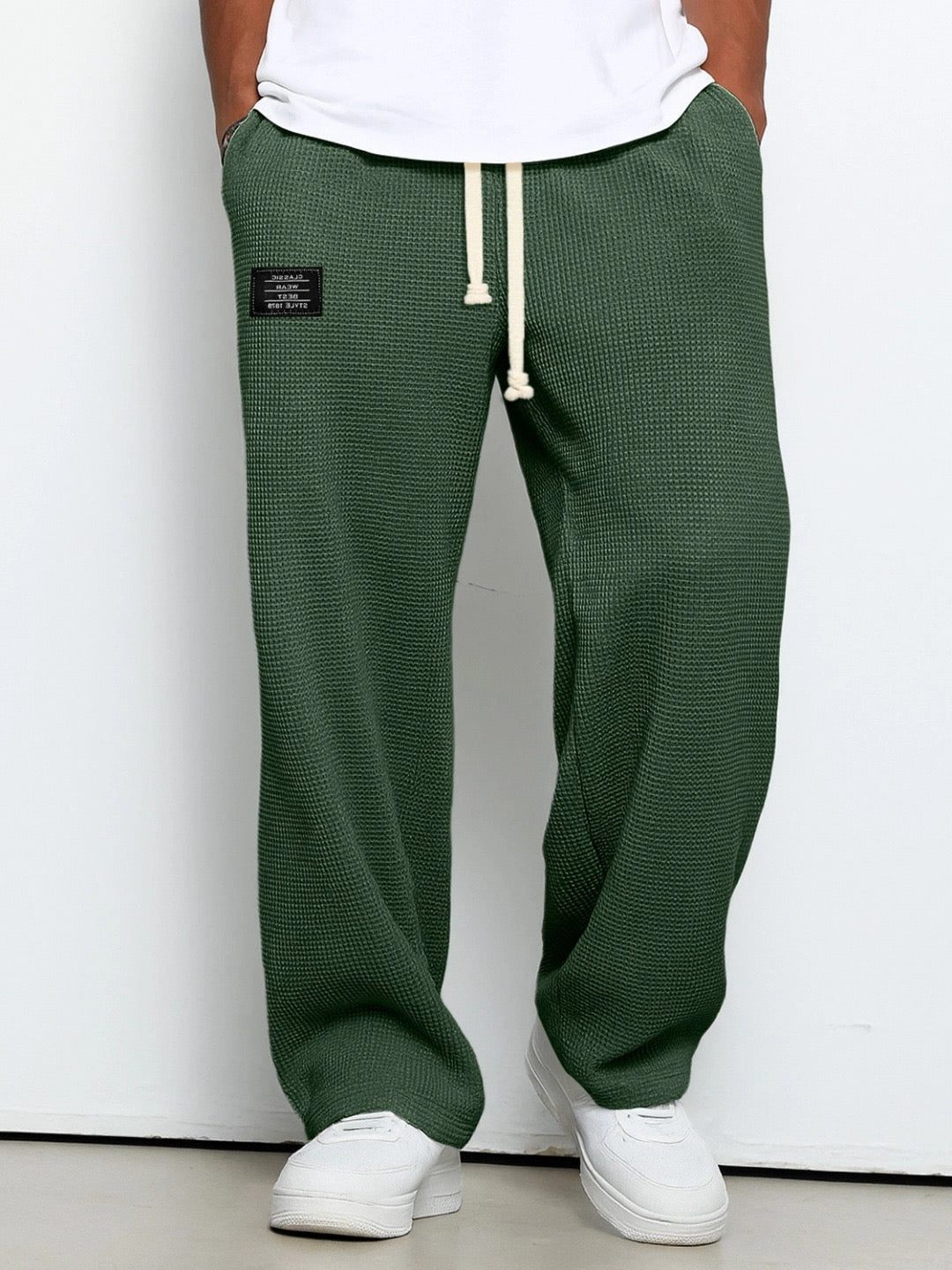 Relaxed Fit Textured Trousers for Men - Vert Foncé