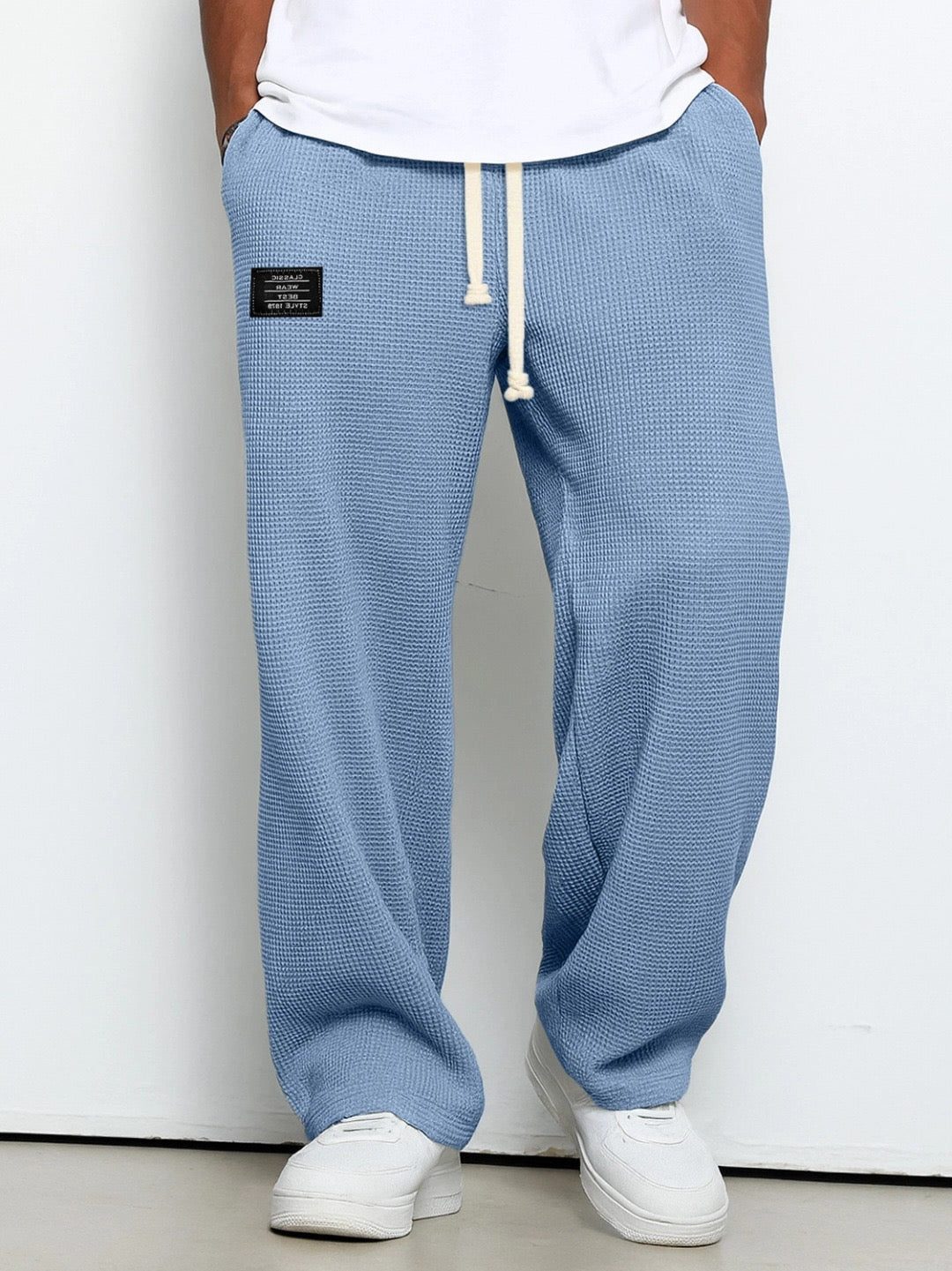 Relaxed Fit Textured Trousers for Men - Bleu Ciel