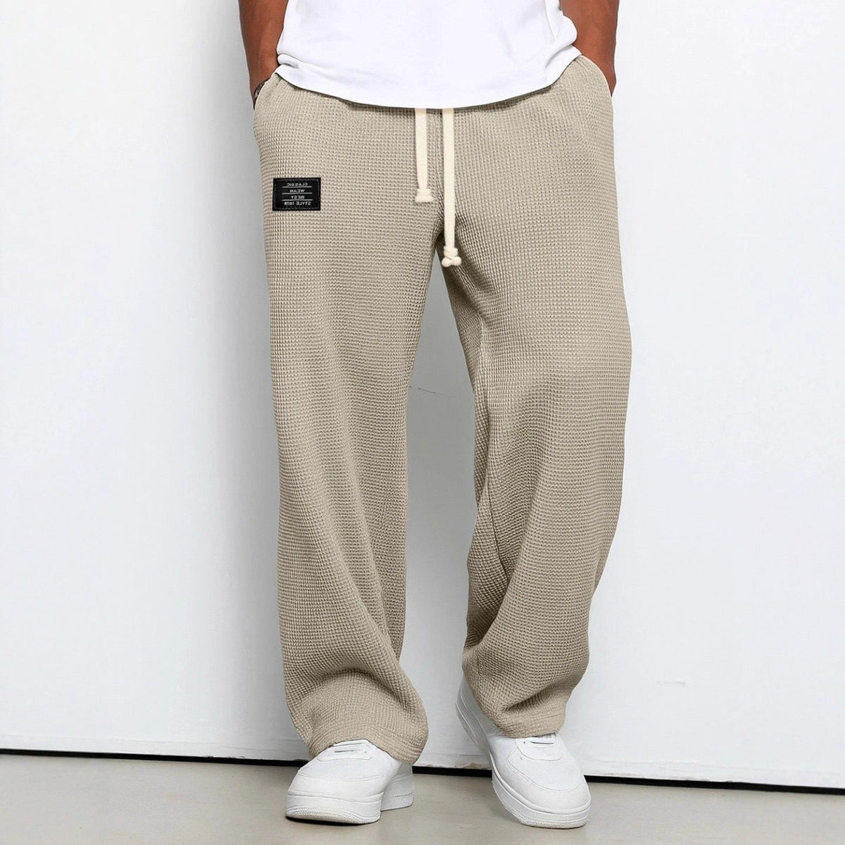 Relaxed Fit Textured Trousers for Men - Kaki