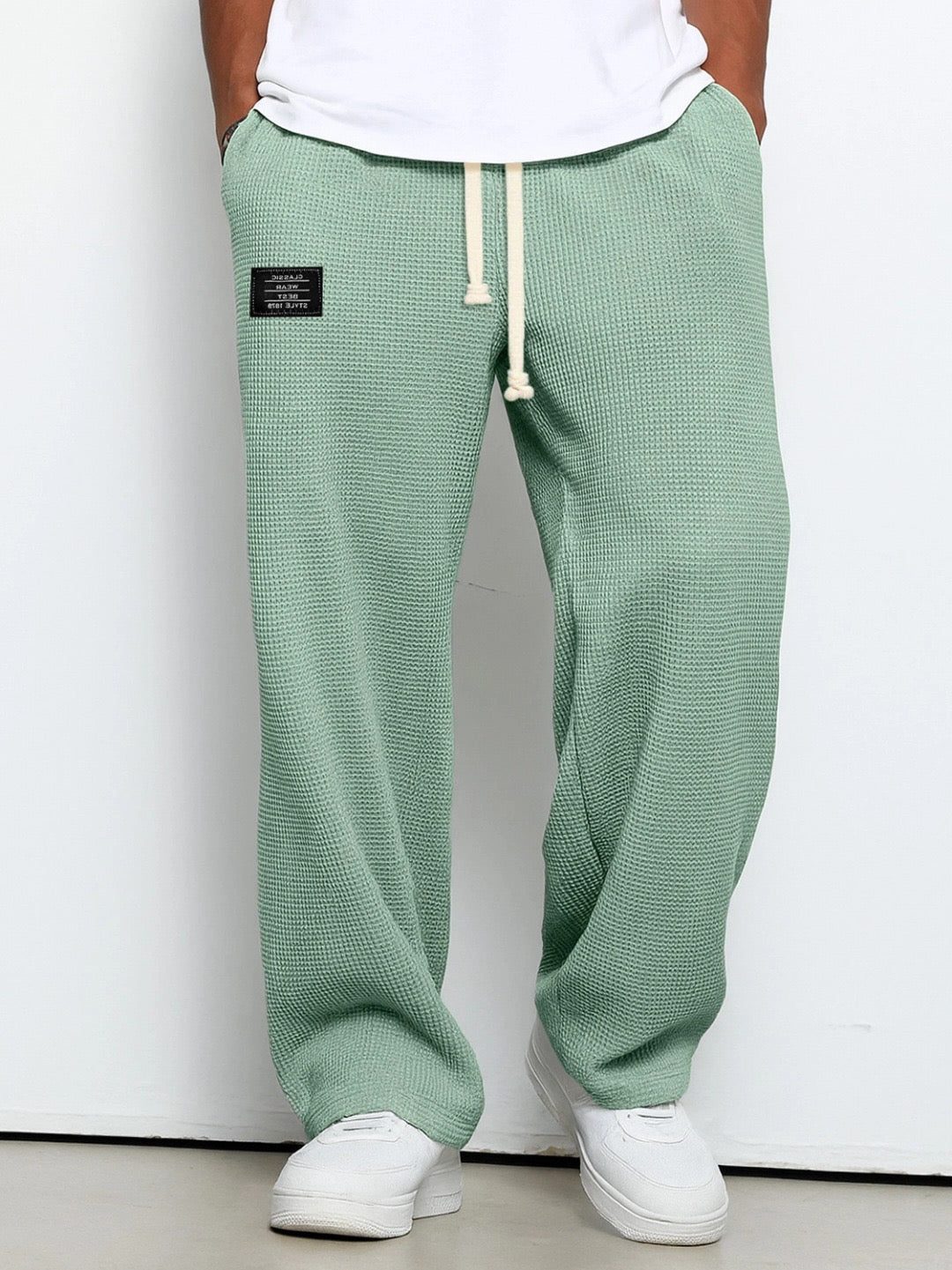 Relaxed Fit Textured Trousers for Men - Vert