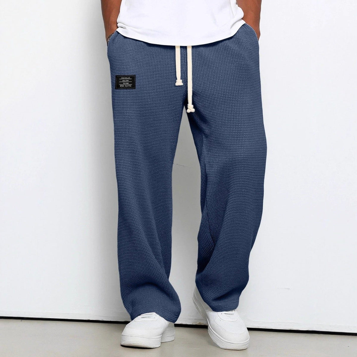 Relaxed Fit Textured Trousers for Men - Bleu