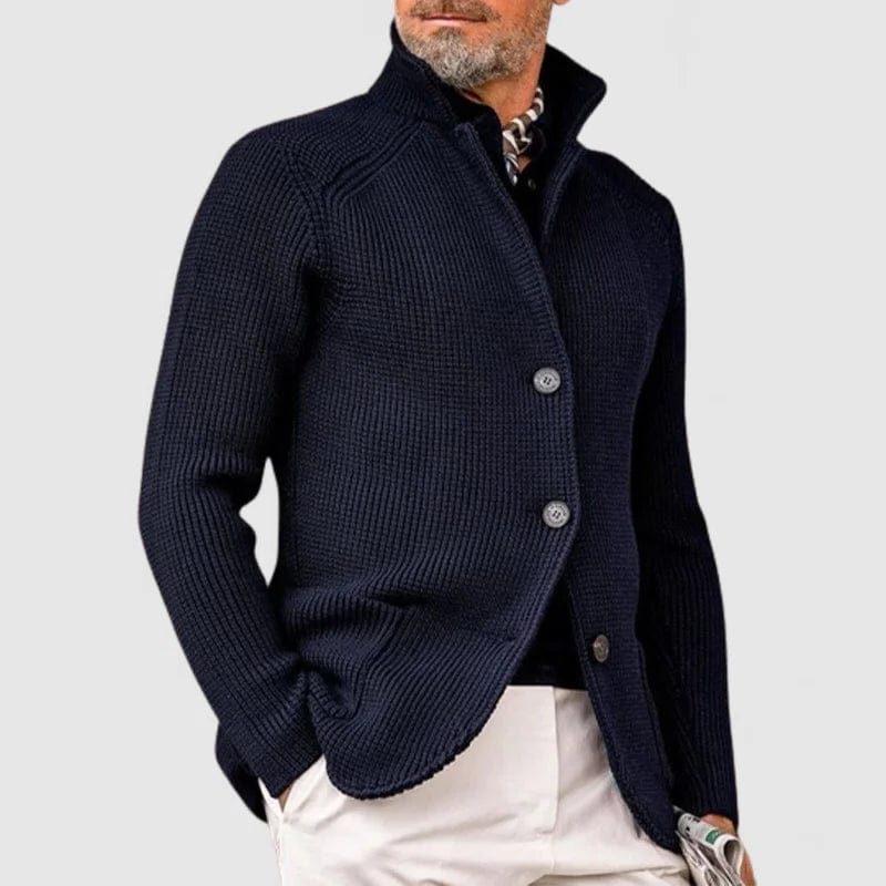 Ribbed Knit Button-Down Cardigan for Men