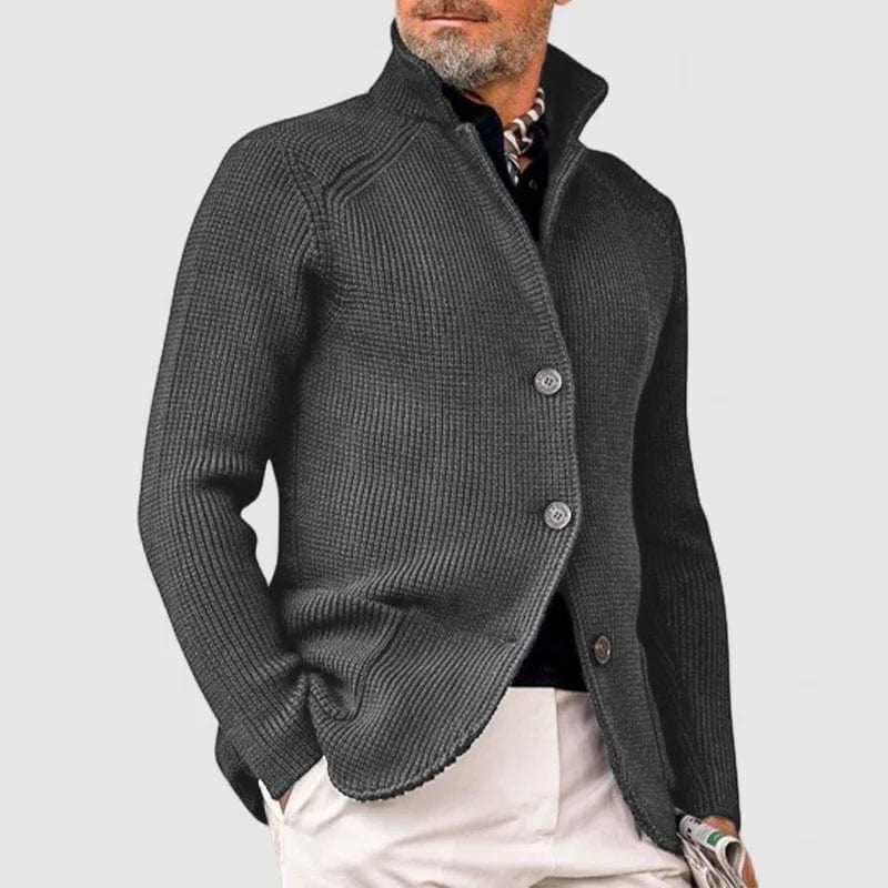 Ribbed Knit Button-Down Cardigan for Men - Grey
