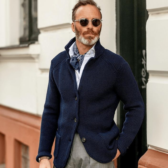 Ribbed Knit Button-Down Cardigan for Men