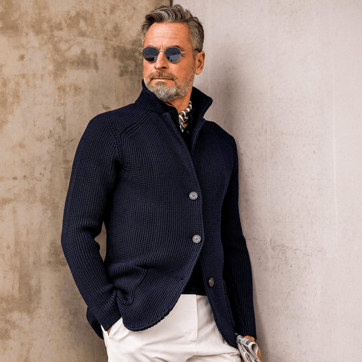 Ribbed Knit Button-Down Cardigan for Men - View 3
