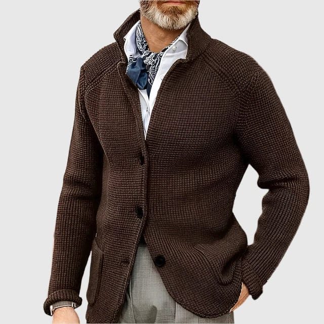 Ribbed Knit Button-Down Cardigan for Men - Brown