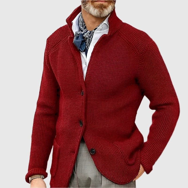 Ribbed Knit Button-Down Cardigan for Men - Red