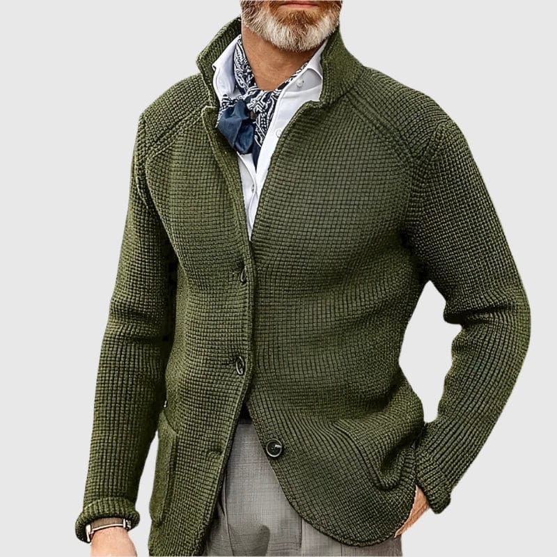 Ribbed Knit Button-Down Cardigan for Men - Moss