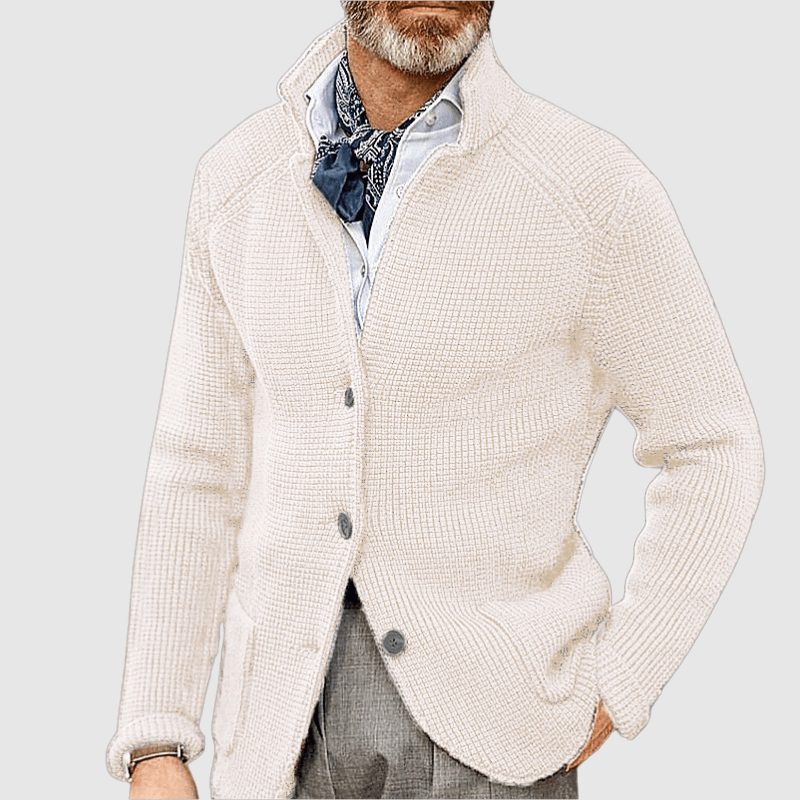 Ribbed Knit Button-Down Cardigan for Men - White