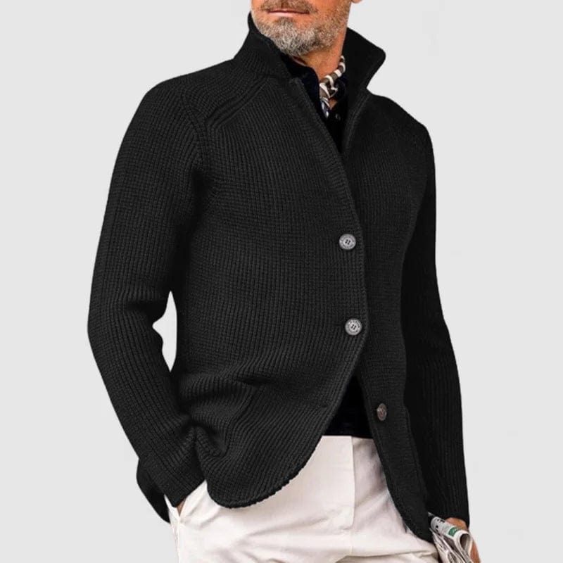 Ribbed Knit Button-Down Cardigan for Men - Black