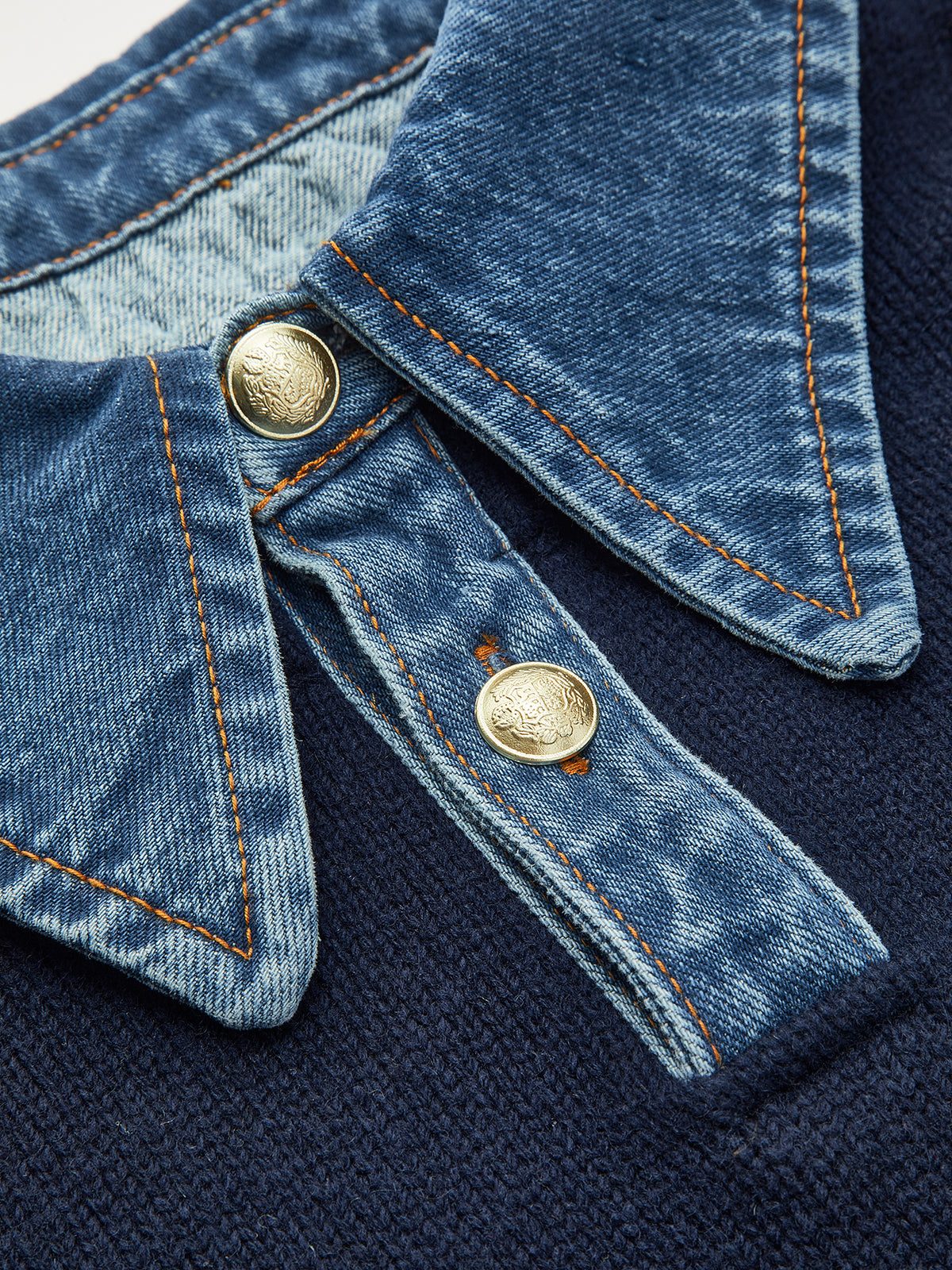 Ribbed Knit Jumper with Denim Collar for Women - View 4