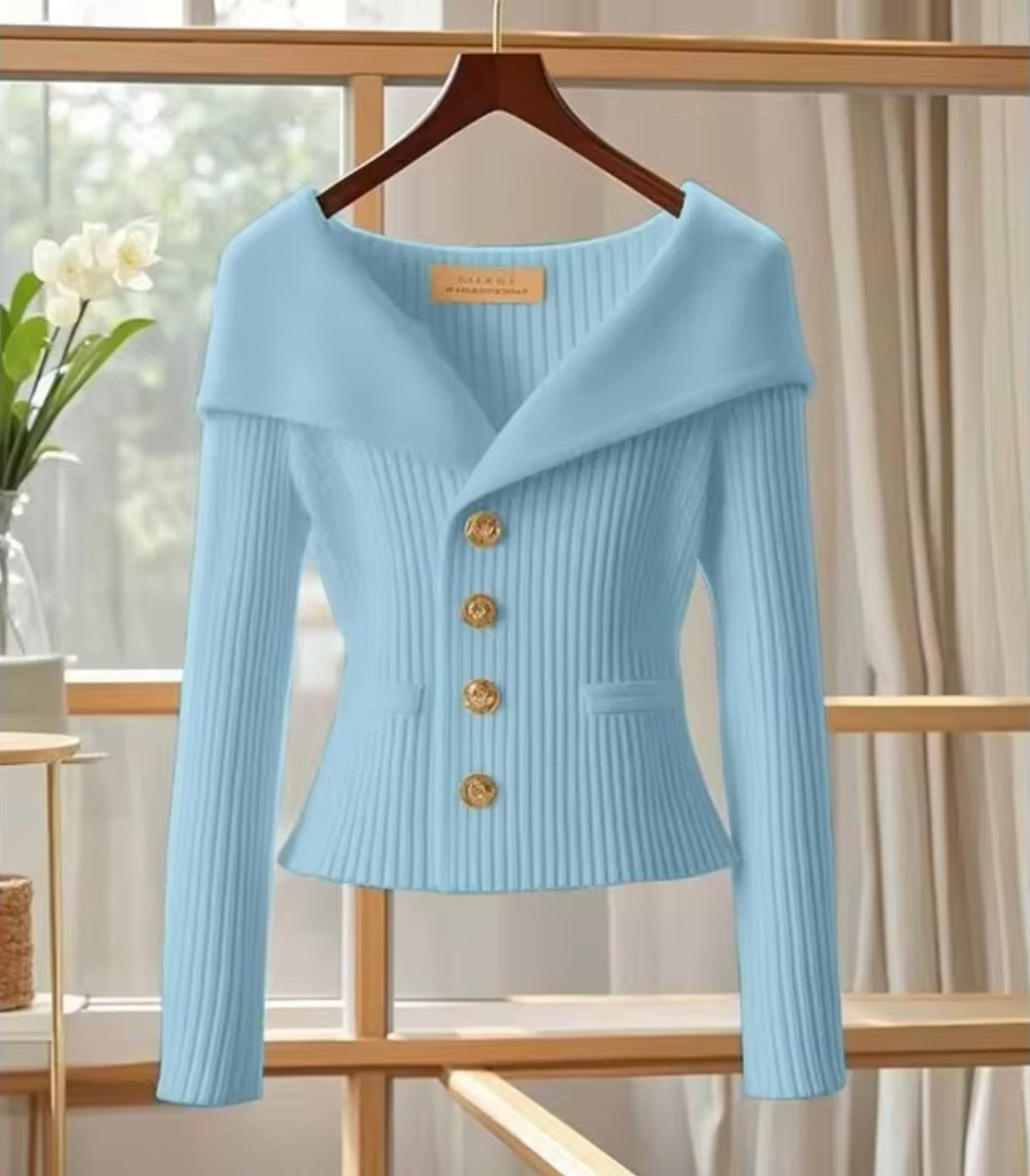 Ribbed Knit Long Sleeve Off-Shoulder Cardigan for Women