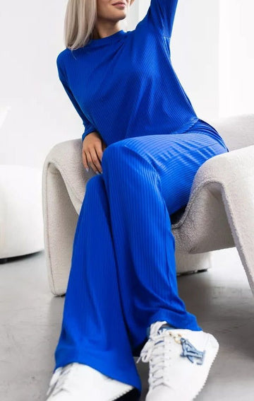 Ribbed Knit Long Sleeve Wedding Guest Maxi Dress for Women - Blue