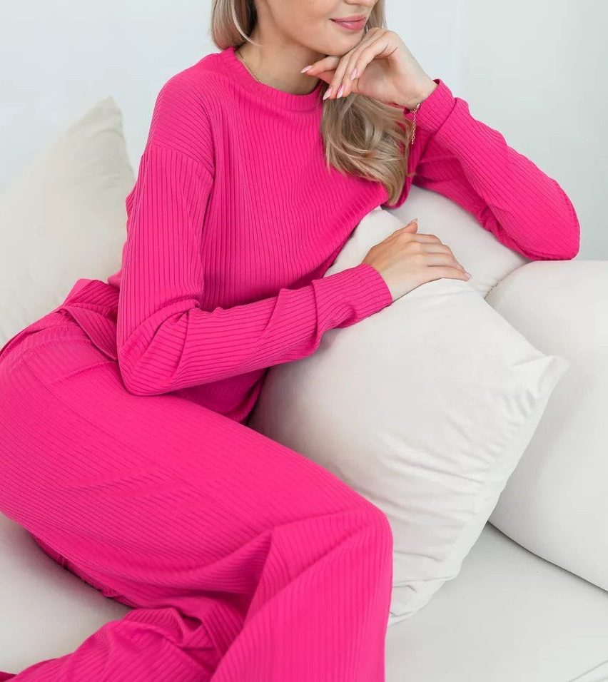 Ribbed Knit Long Sleeve Wedding Guest Maxi Dress for Women - Fuchsia