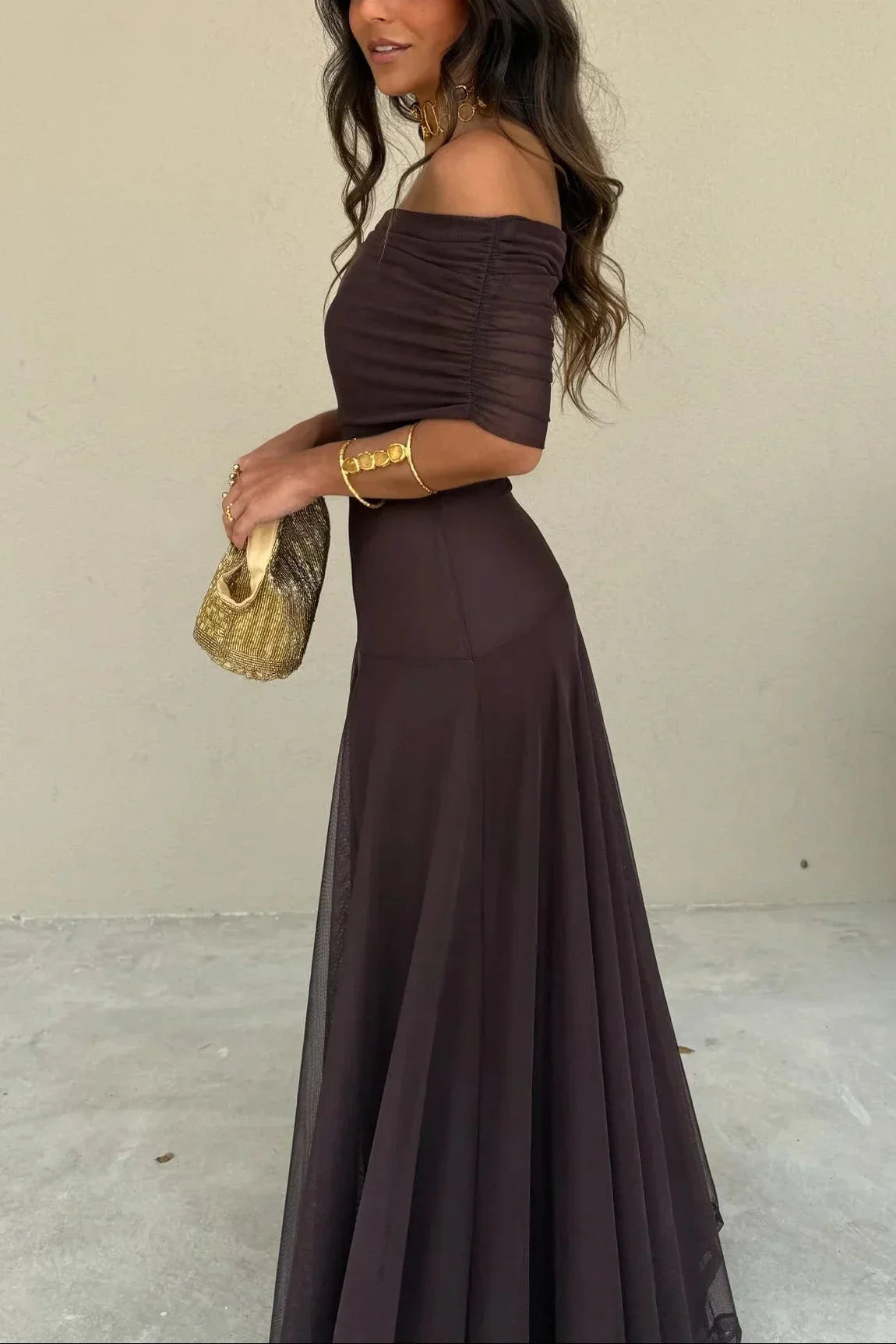 One-Shoulder Pleated Wedding Guest Maxi Dress for Women